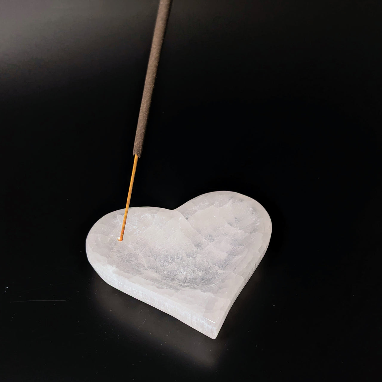 Selenite Heart 3.3" Incense Holder Bowl #LV4130