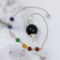 Thumbnail for Black Tourmaline Marble w/ Chakra Chain Pendulum #J590
