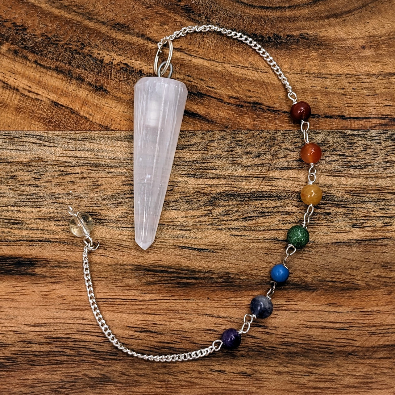 Selenite Pendulum with Chakra Chain  #J382