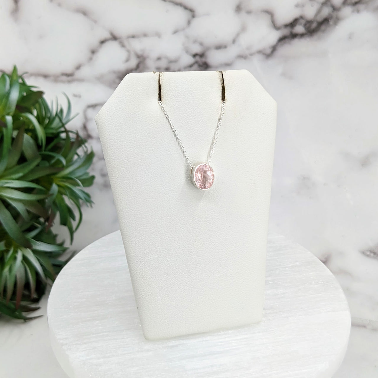 Pink Morganite Faceted Necklace Sterling Silver Slider Pendant on 18" Chain #LV3252