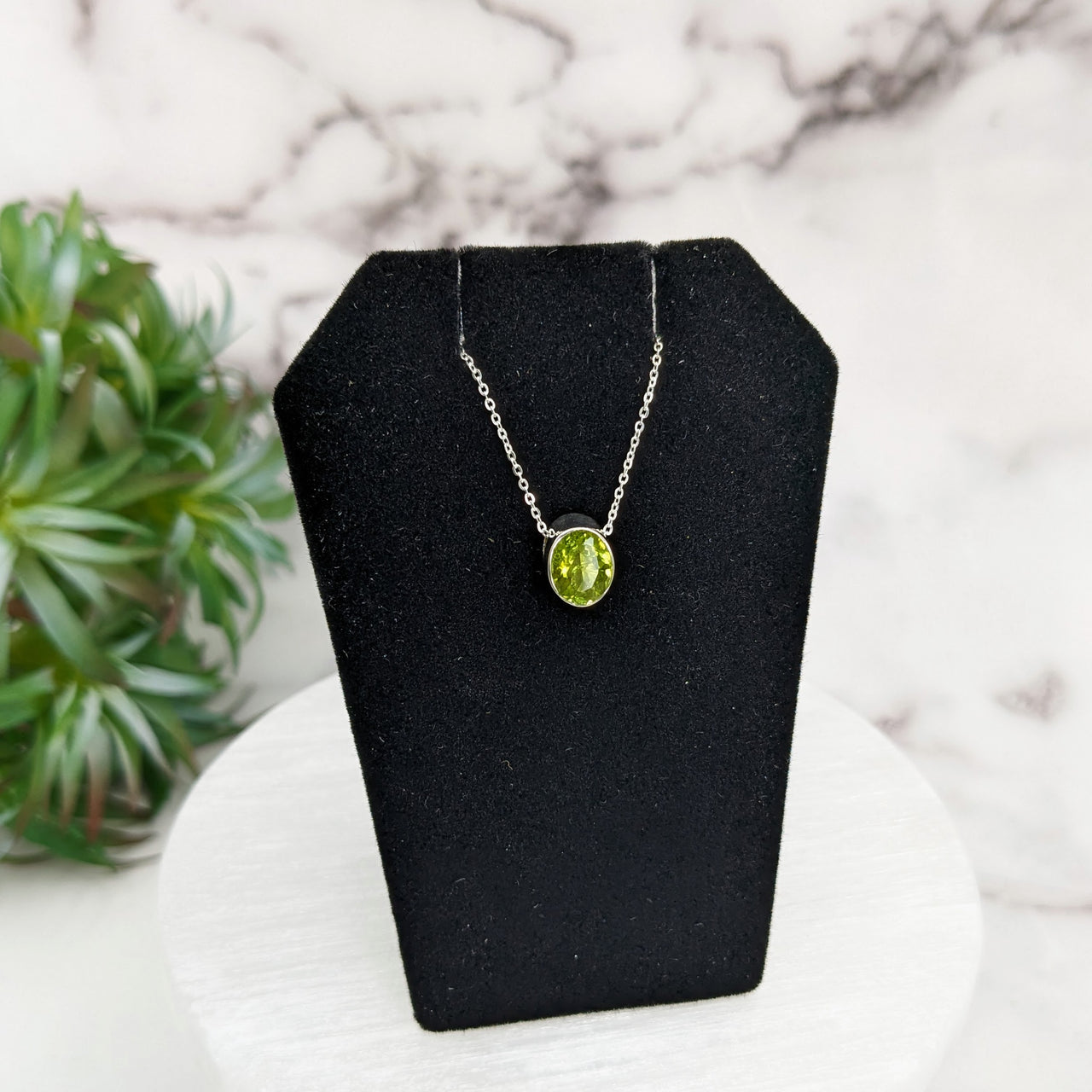 Peridot Faceted Necklace Sterling Silver Slider Pendant on 18" Chain #LV3256