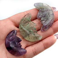 Thumbnail for Fluorite Carved Moon w Face (10g) #SK5939
