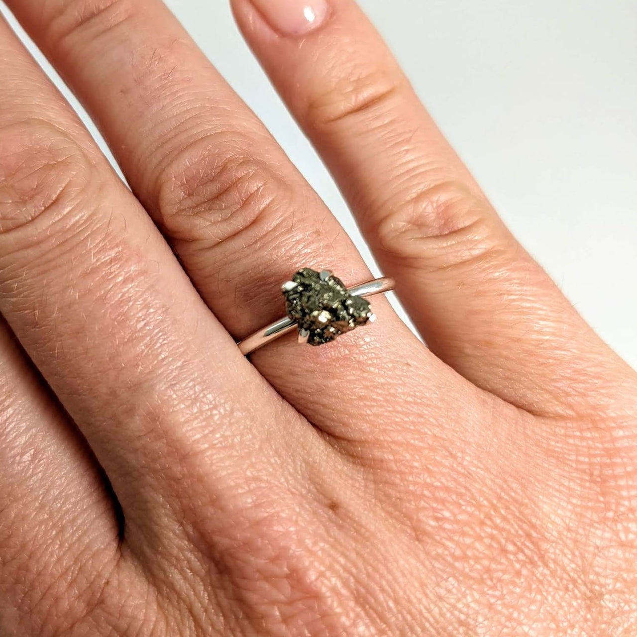 1 Pyrite Crystal Stackable Dainty Ring.925 Sterling Silver 