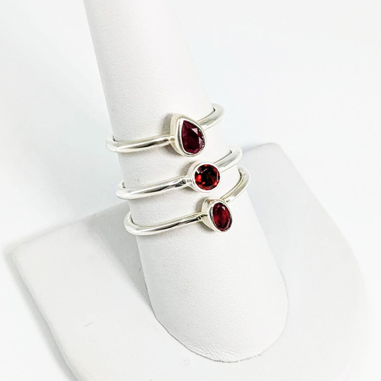 1 Ruby Faceted Dainty Ring Stackable Sterling Silver Ring 