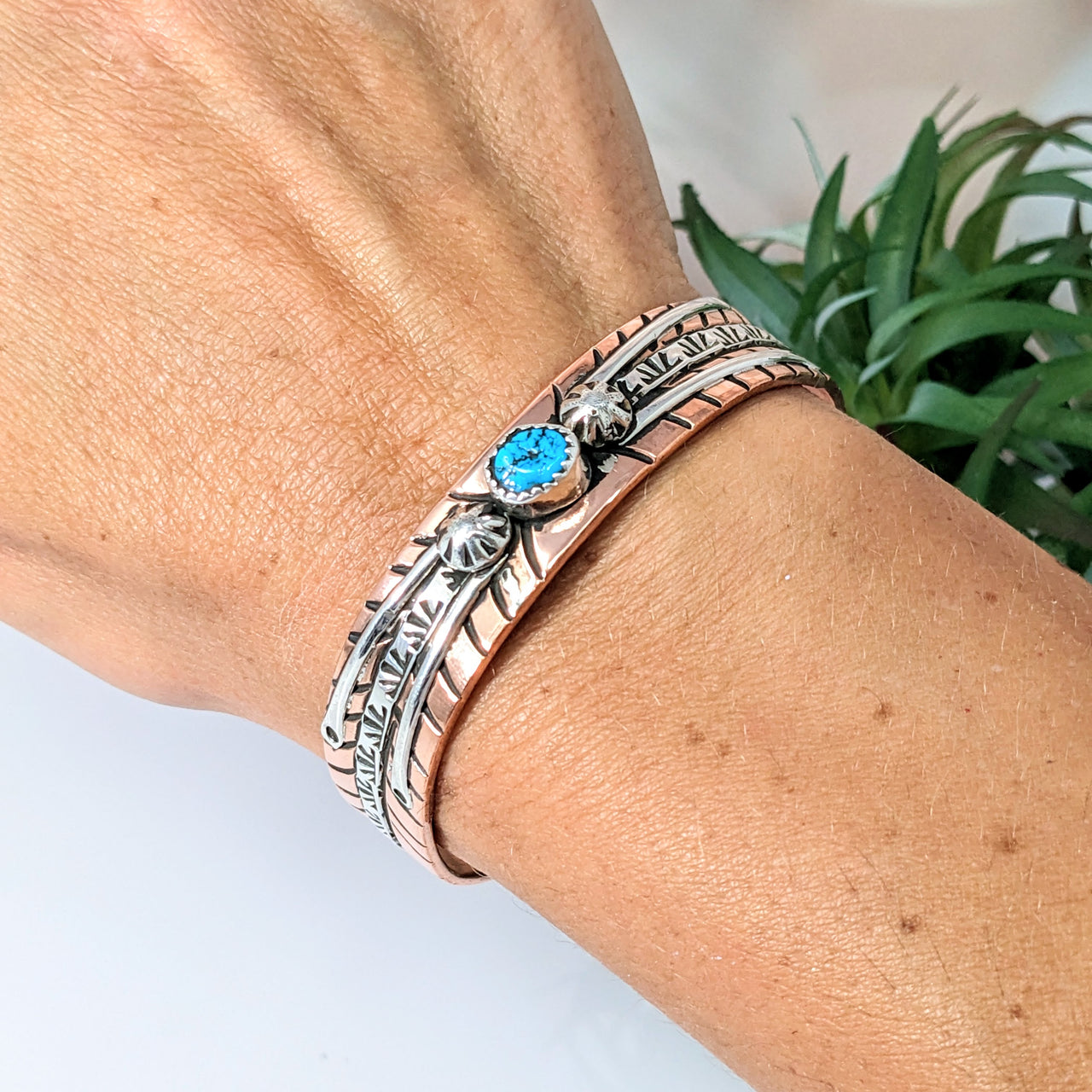 Turquoise Cuff 2.5" Copper and Silver Bracelet #LV2766