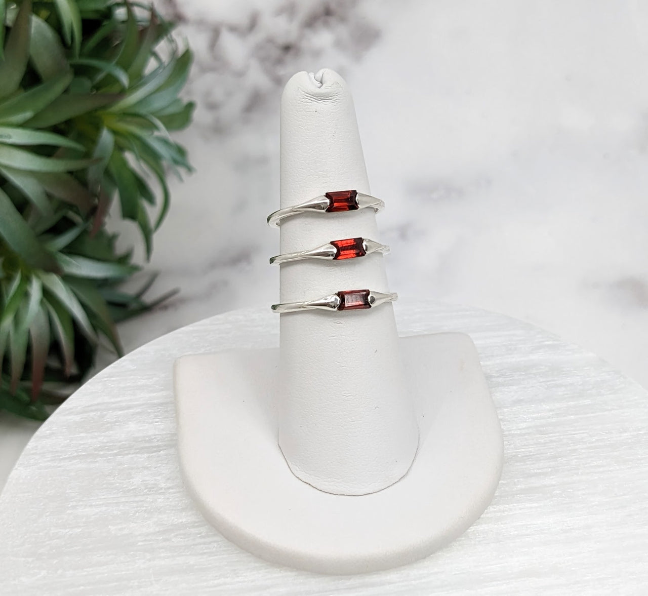 Red Garnet Faceted Baguette Sterling Silver Dainty Stackable Ring Size 6- 8 #LV3208