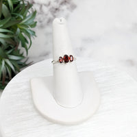 Thumbnail for Red Garnet Faceted Oval 3 Stone Sterling Silver Dainty Ring, Size 6 - 8 #LV3213