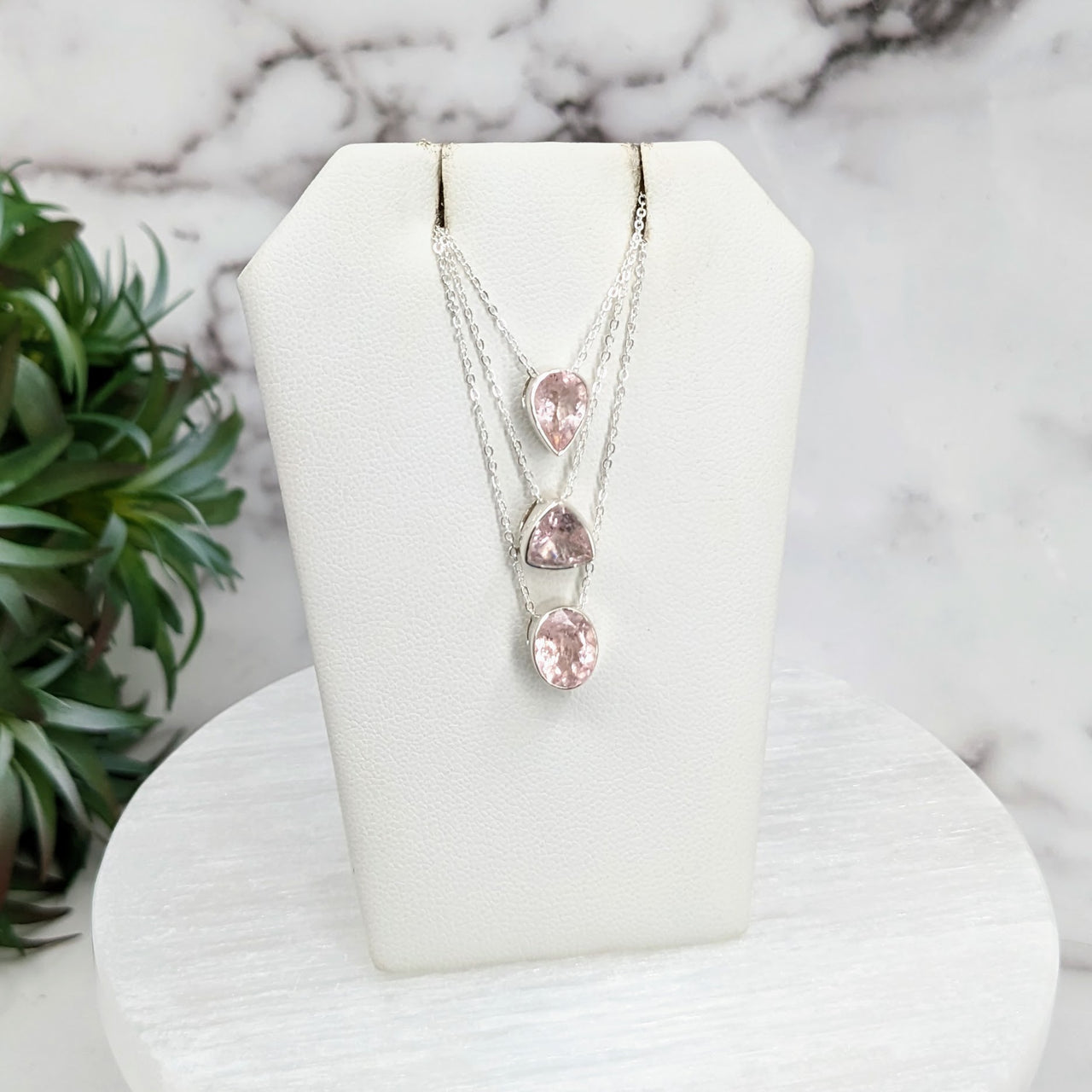 Pink Morganite Faceted Necklace Sterling Silver Slider Pendant on 18" Chain #LV3252