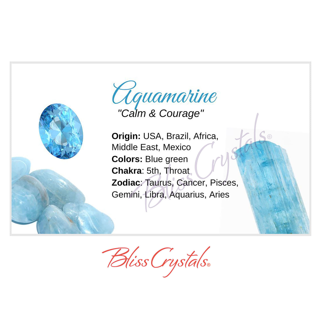 AQUAMARINE Crystal Information Card, Double sided #HC12