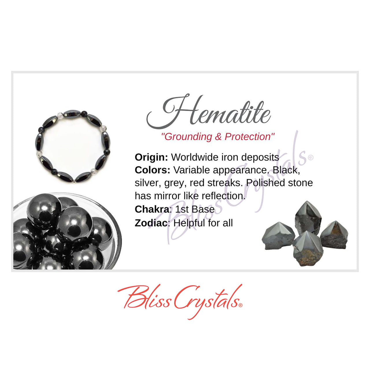 HEMATITE Crystal Information Card, Double sided #HC57
