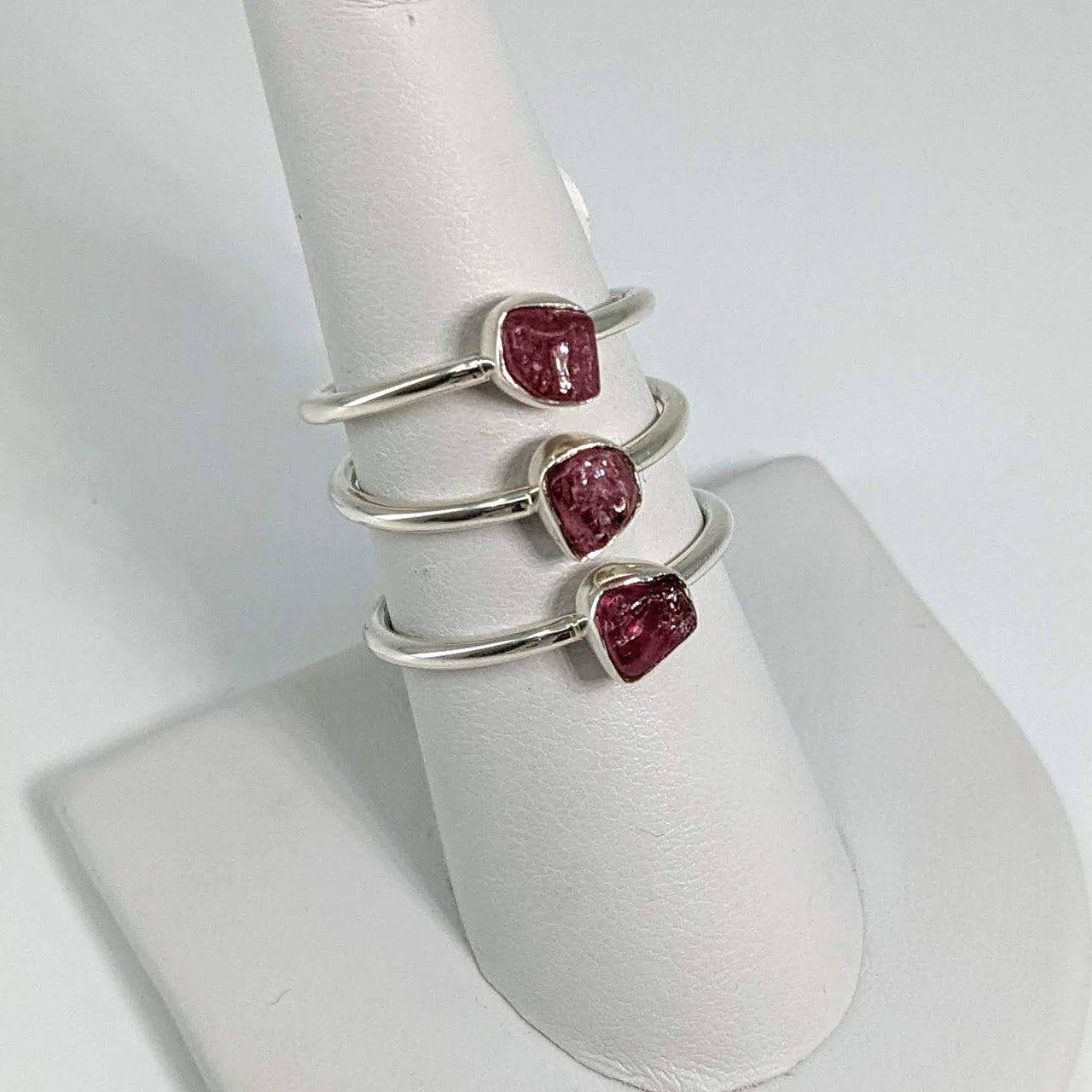 Pink Tourmaline Stackable Rough Natural Sterling Silver Dainty Ring #SK7300