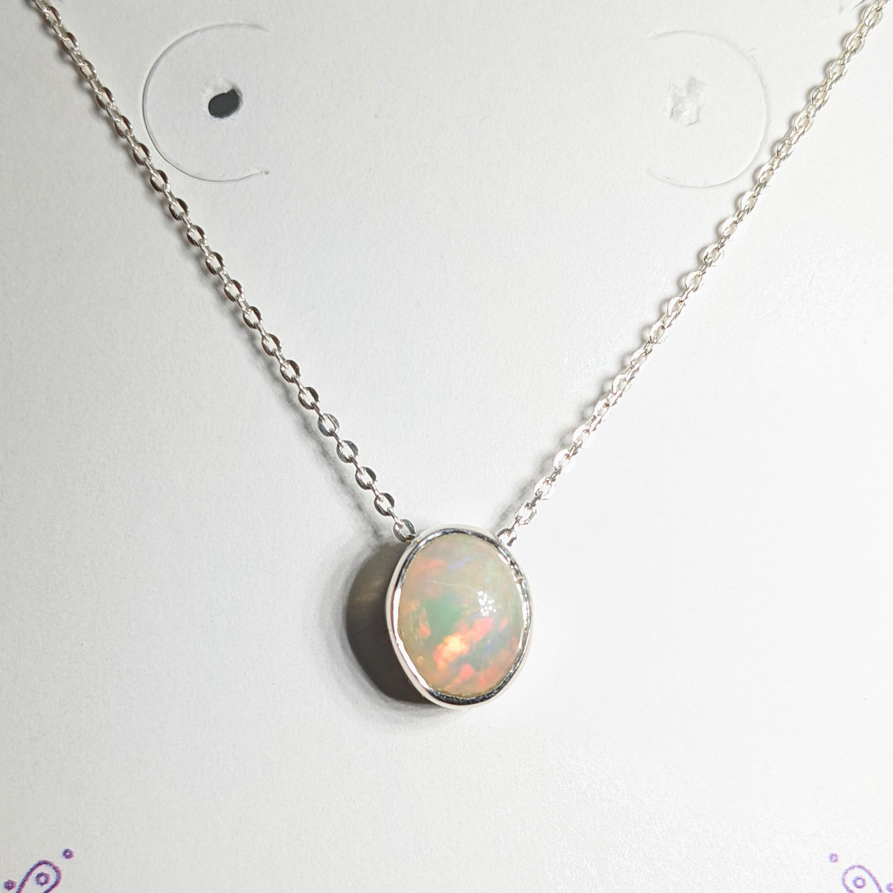 Ethiopian Opal Sterling Silver Slider Pendant on 16"-18" Adjustable Chain Necklace #SK7302