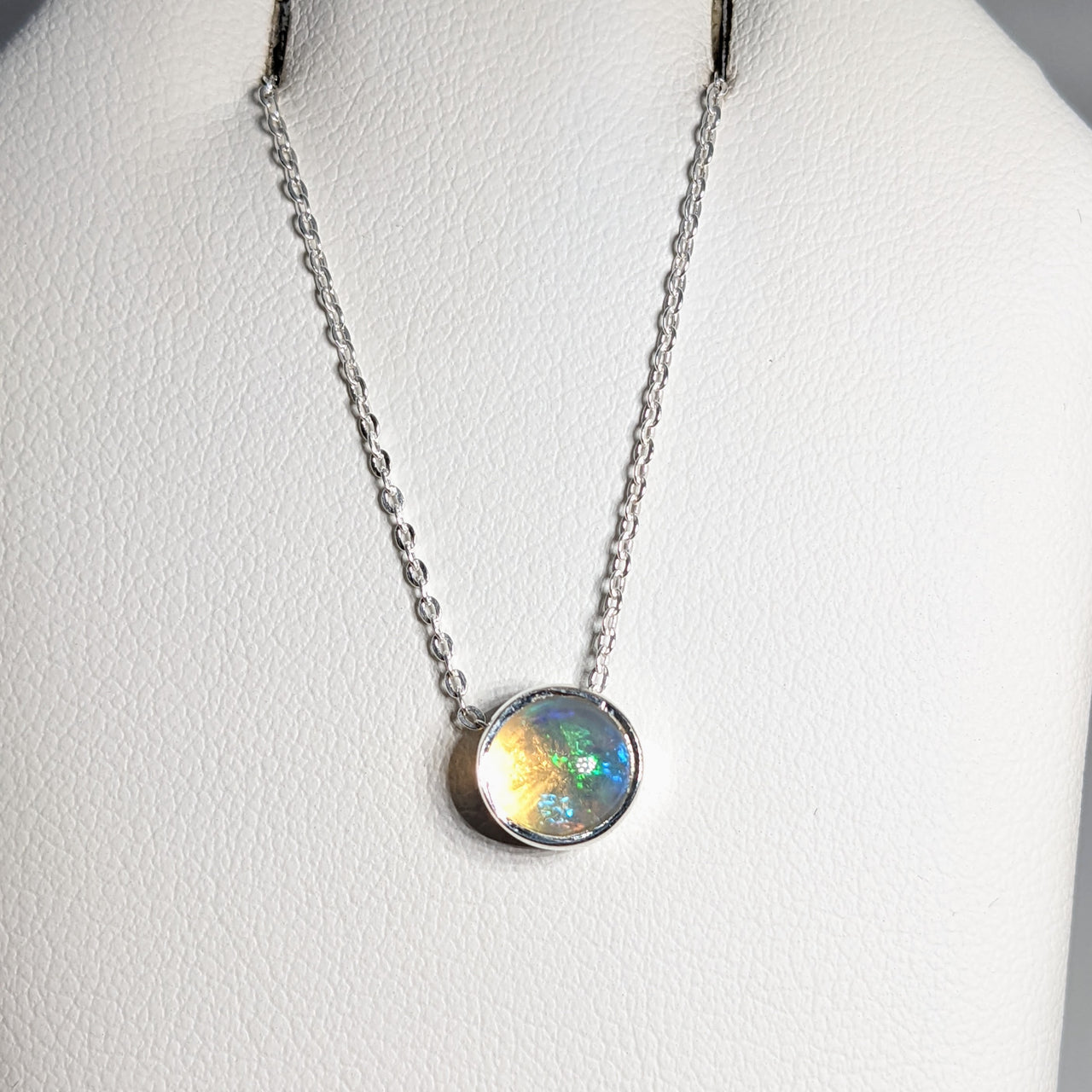 Ethiopian Opal Sterling Silver Slider Pendant on 16"-18" Adjustable Chain Necklace #SK7302