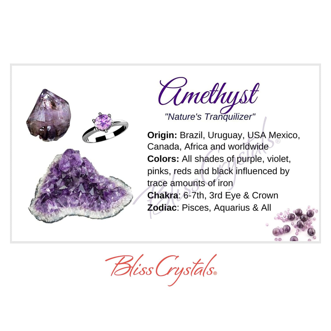 AMETHYST Crystal Information Card Double sided #HC10