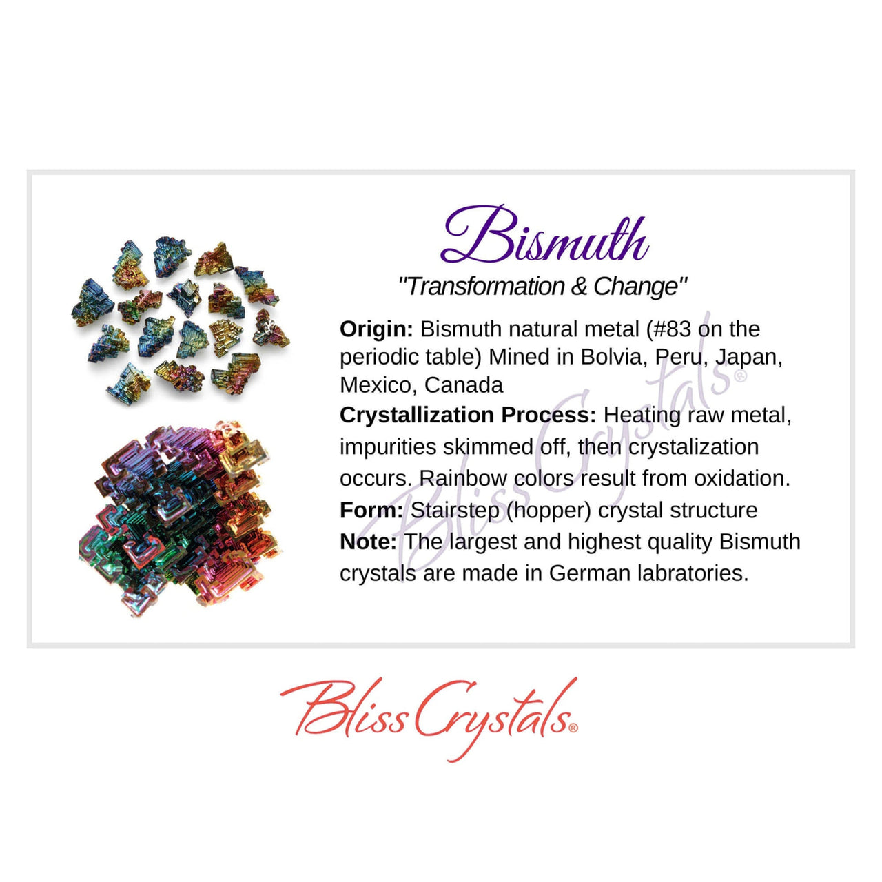 BISMUTH Crystal Information Card Double sided #HC143