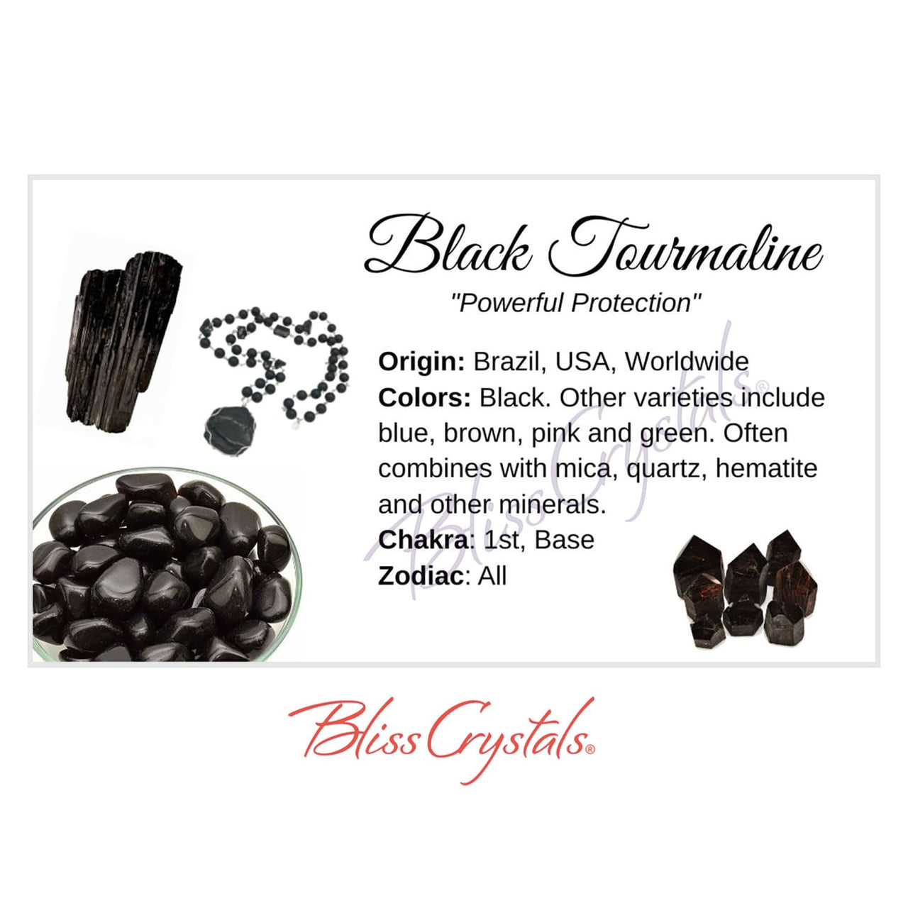 BLACK TOURMALINE Crystal Information Card Double sided #HC14
