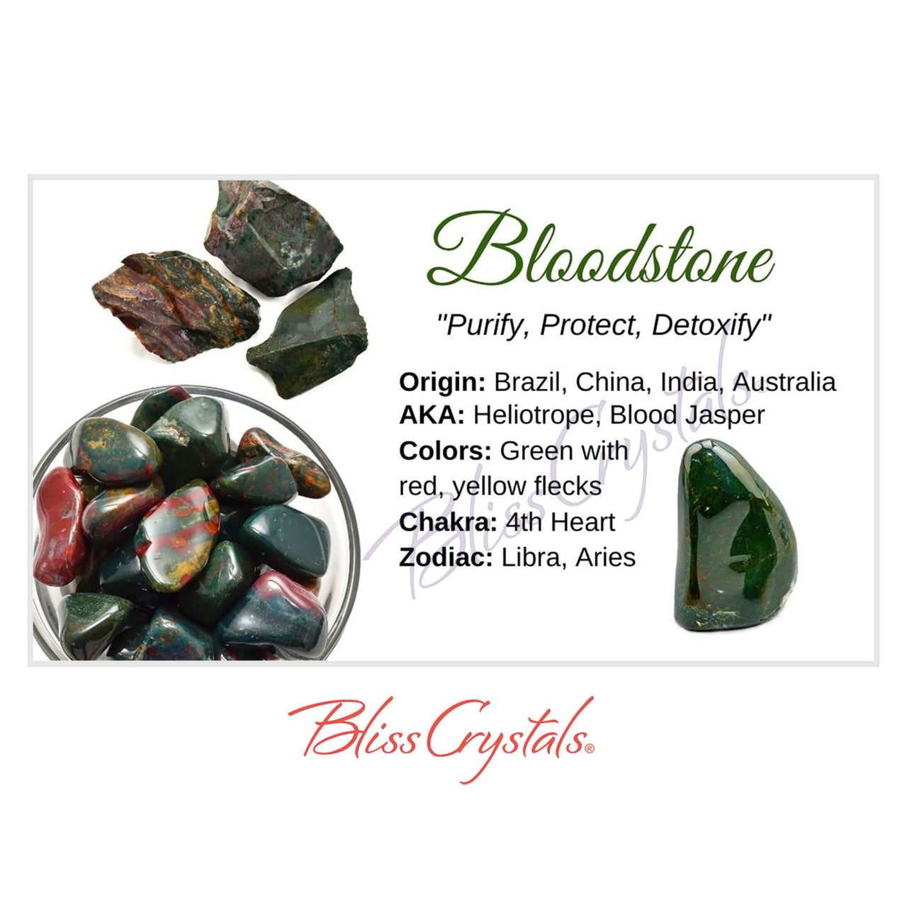 BLOODSTONE Crystal Information Card Double sided #HC54