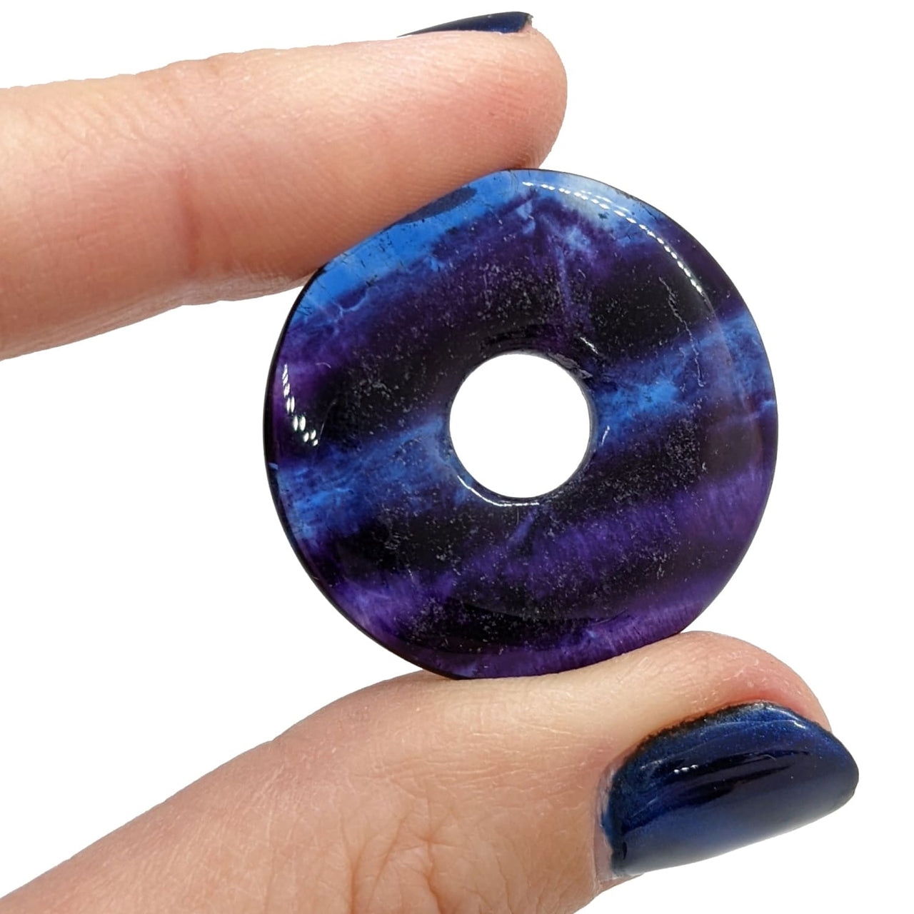 Fluorite Blue & Purple Donut Stone Bead 30mm #SK5946