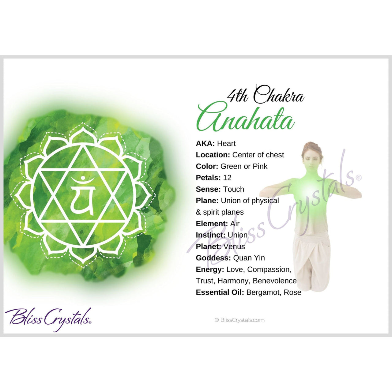 Heart 4th Chakra Anahata Information Card Double sided #HC79