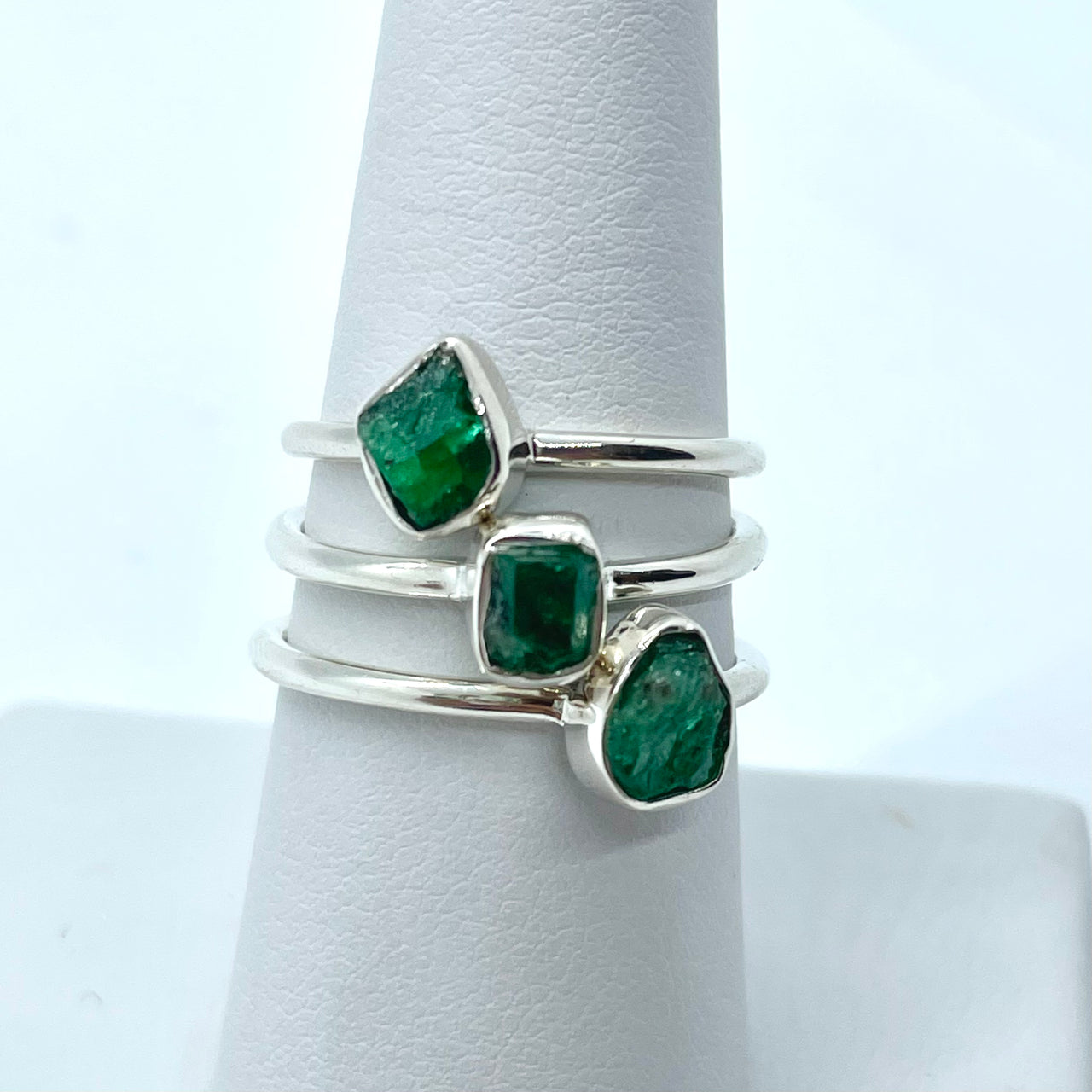 Emerald Rough Sterling Silver Dainty Ring #J625