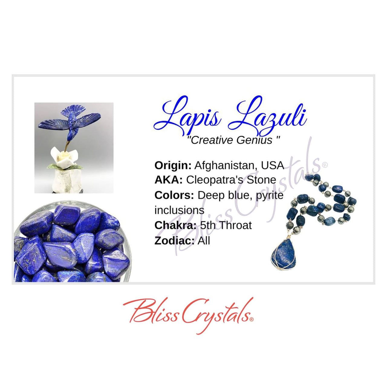 LAPIS LAZULI Crystal Information Card Double sided #HC75 - 