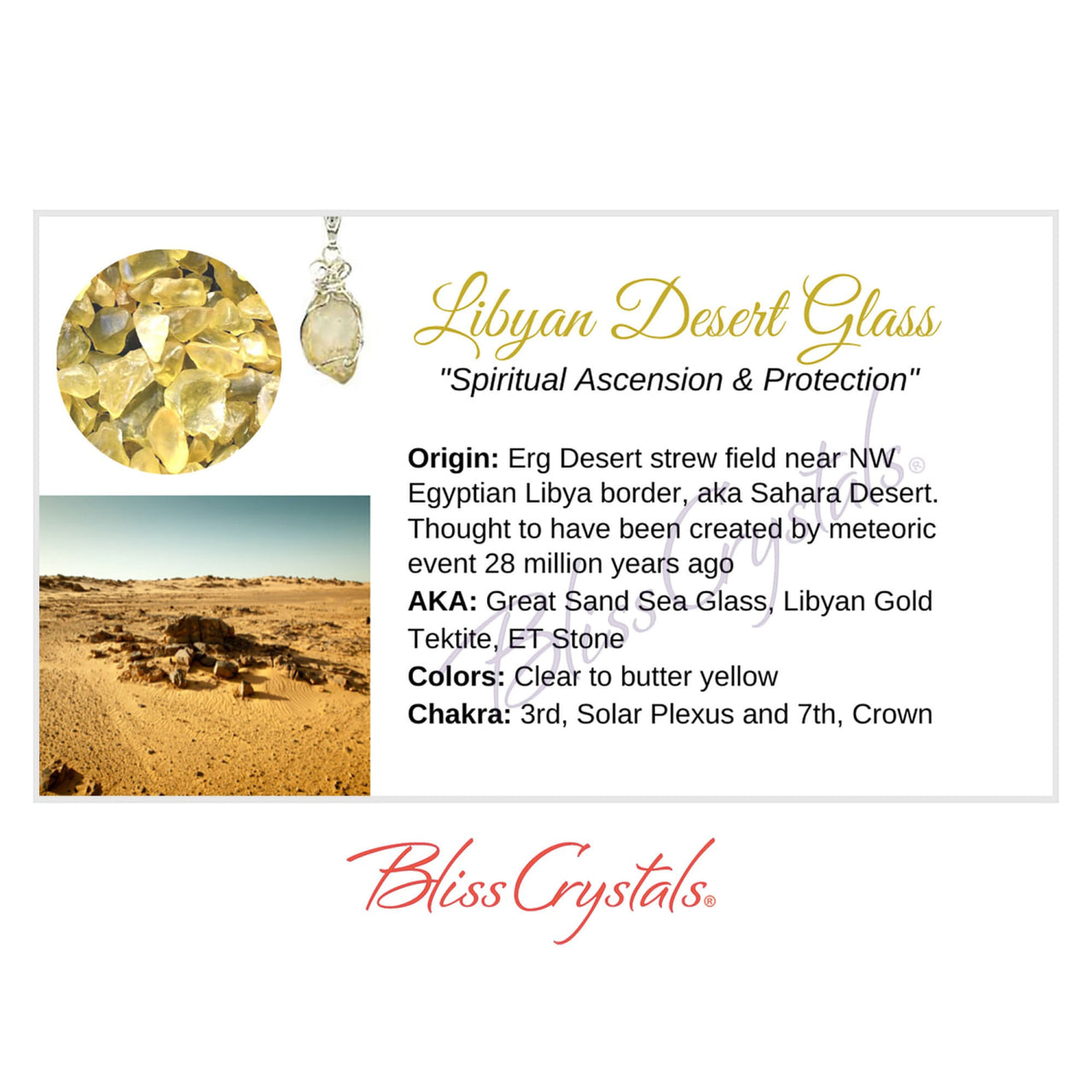 LIBYAN DESERT GLASS Crystal Information Card Double sided 