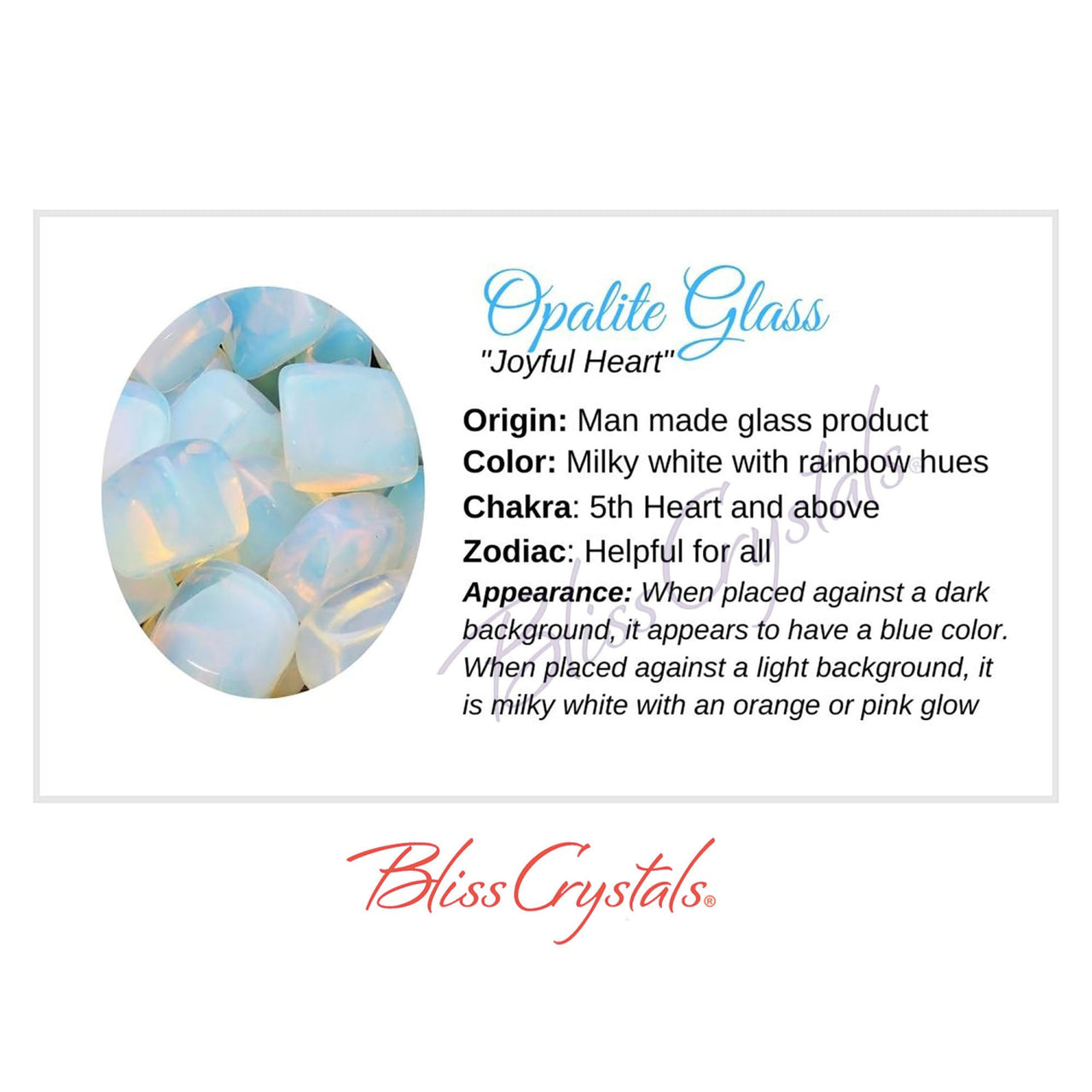 OPALITE GLASS Crystal Information Card Double sided #HC58