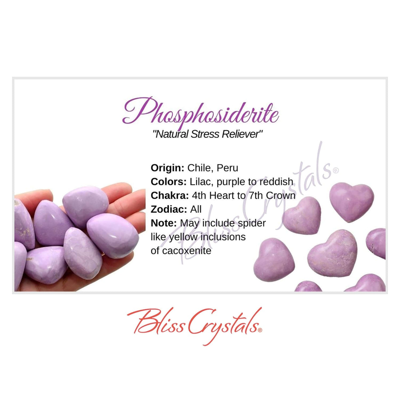 PHOSPHOSIDERITE Crystal Information Card Double sided #HC172
