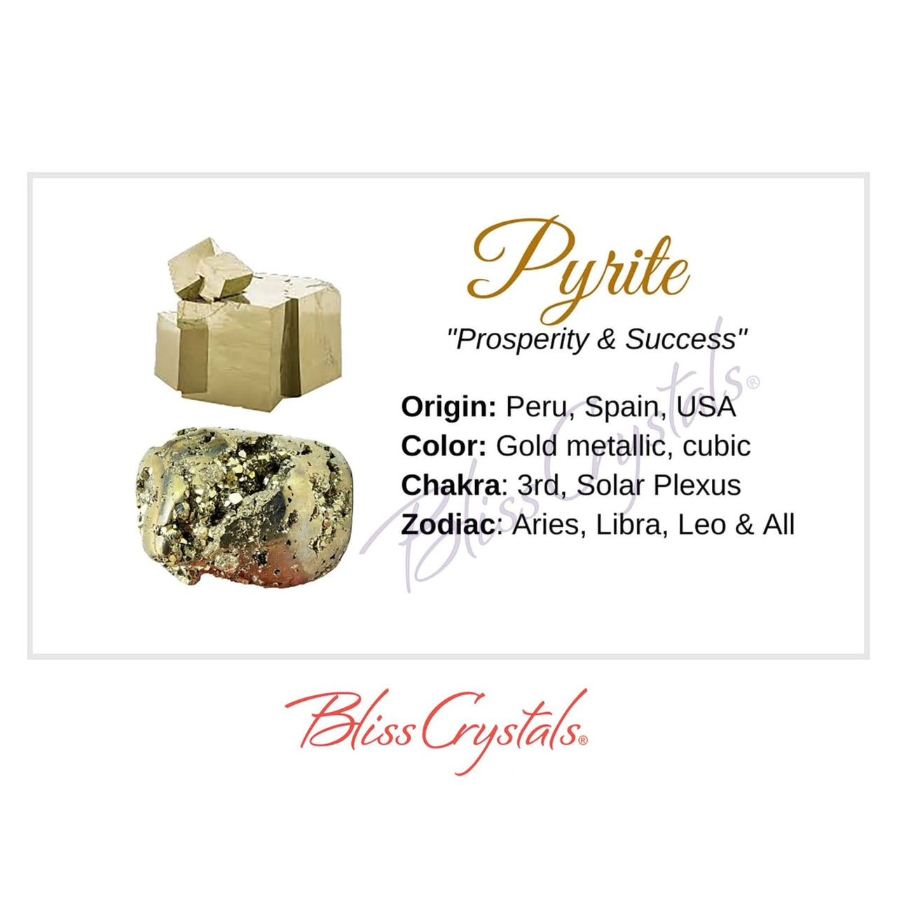 PYRITE Crystal Information Card Double sided #HC32