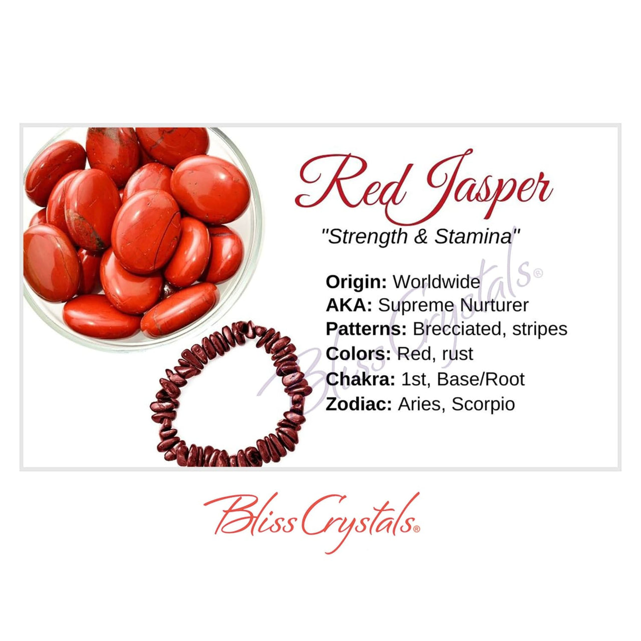 RED JASPER Crystal Information Card Double sided #HC61