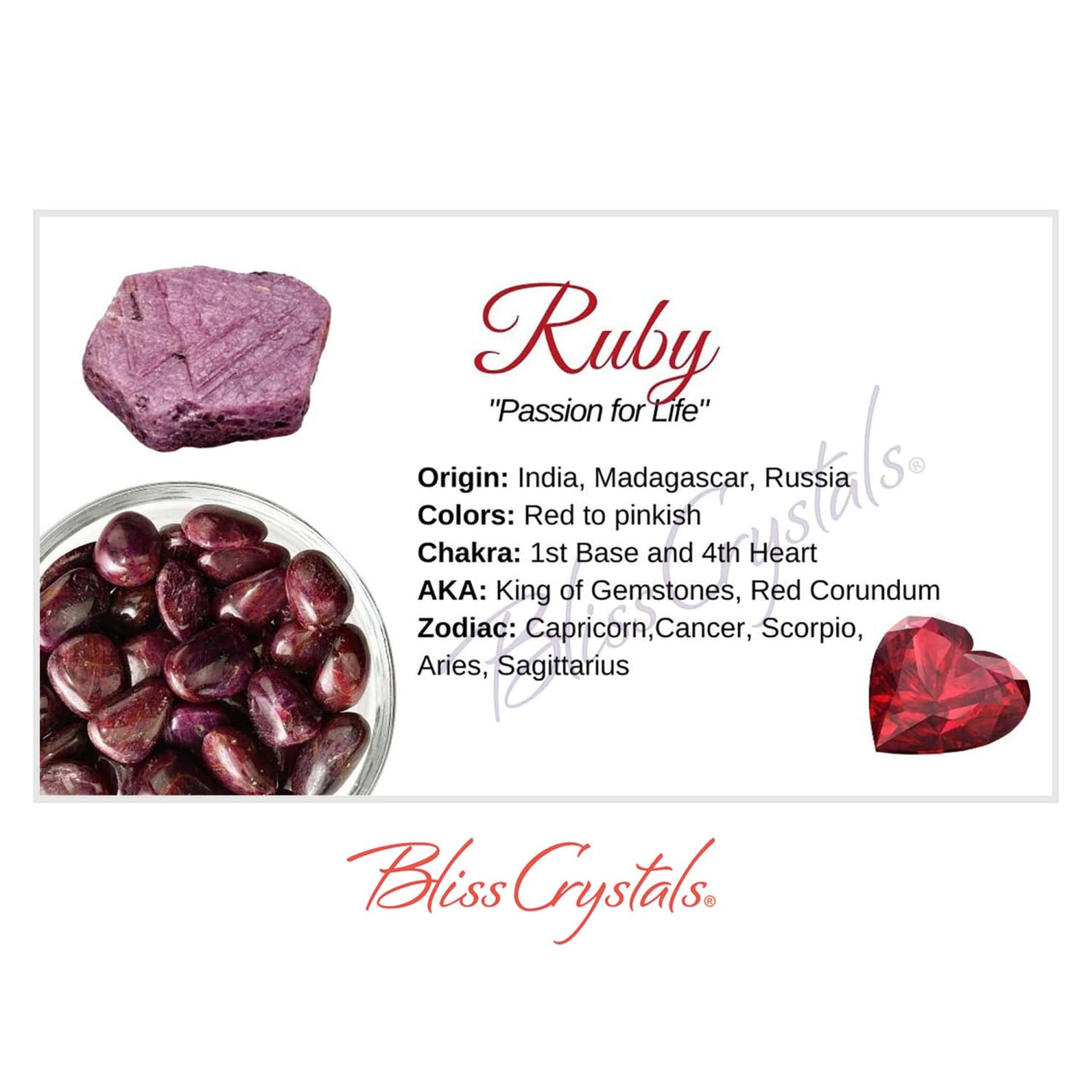 RUBY Crystal Information Card Double sided #HC98