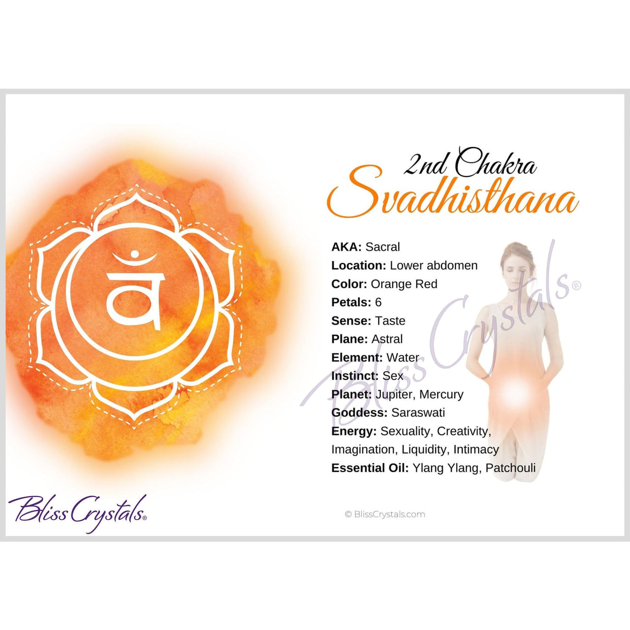 Sacral 2nd Chakra Svadhisthana Information Card Double sided