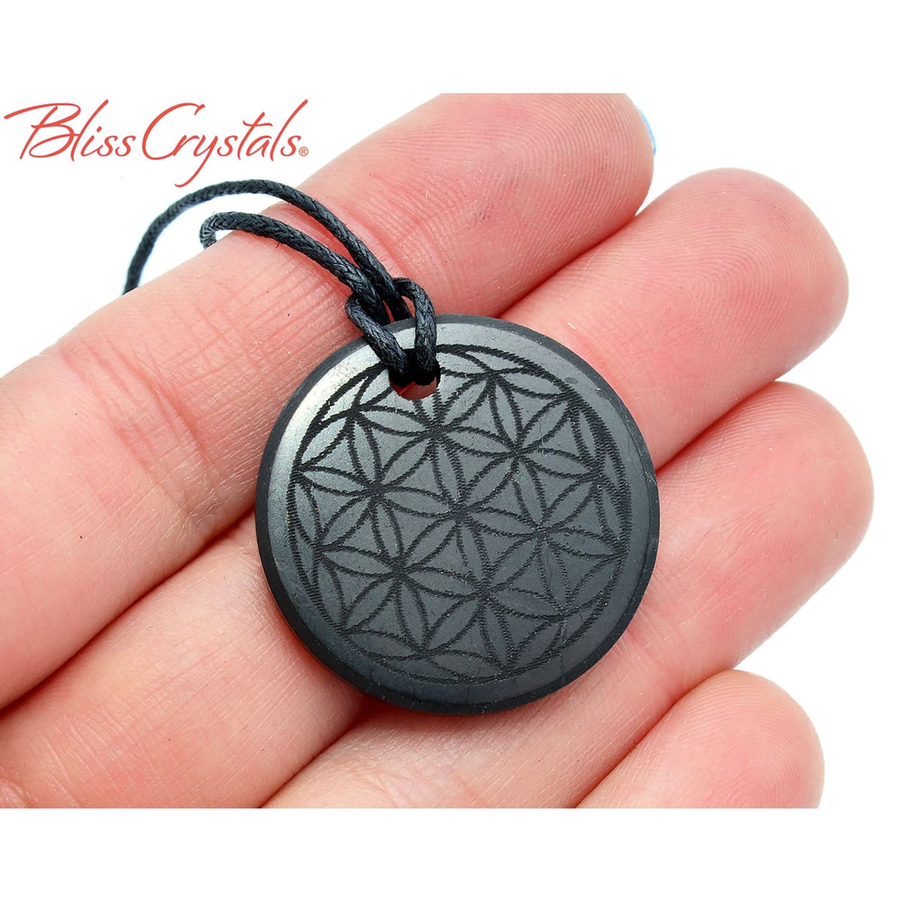 Shungite Flower of Life Round Pendant w/ Cord for protection