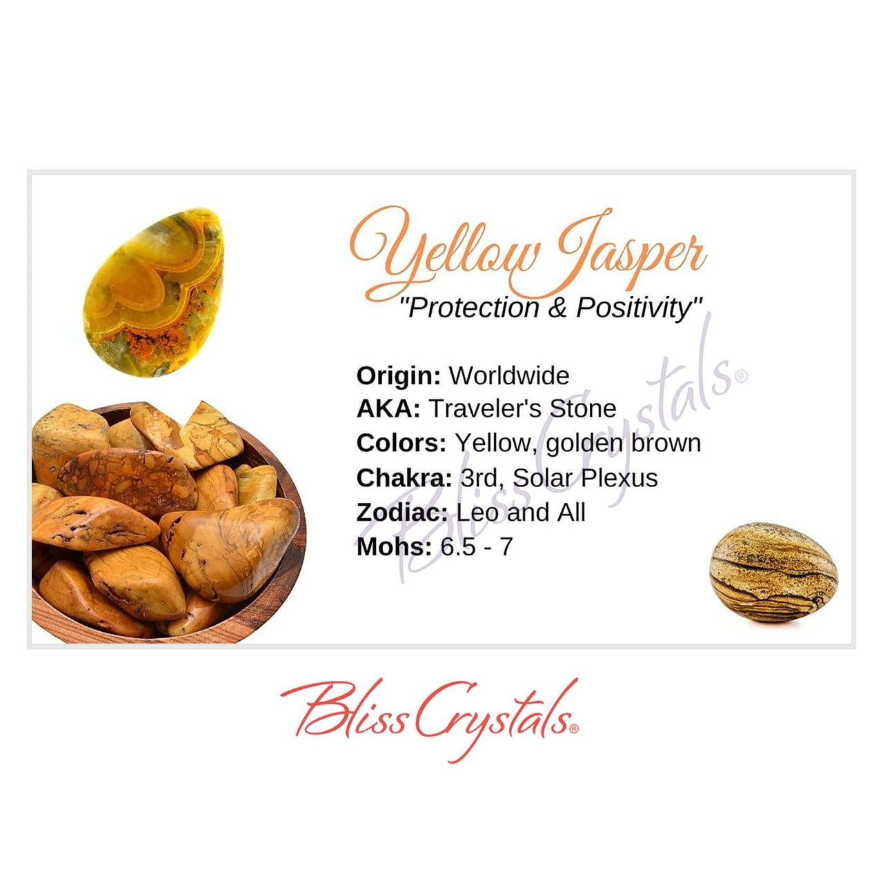 YELLOW JASPER Crystal Information Card Double sided #HC63
