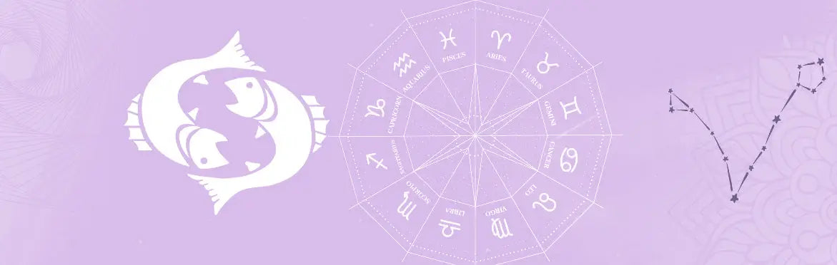 Pisces zodiac sign represented by crystals;  astrology, crystals, Pisces season, gemstones.