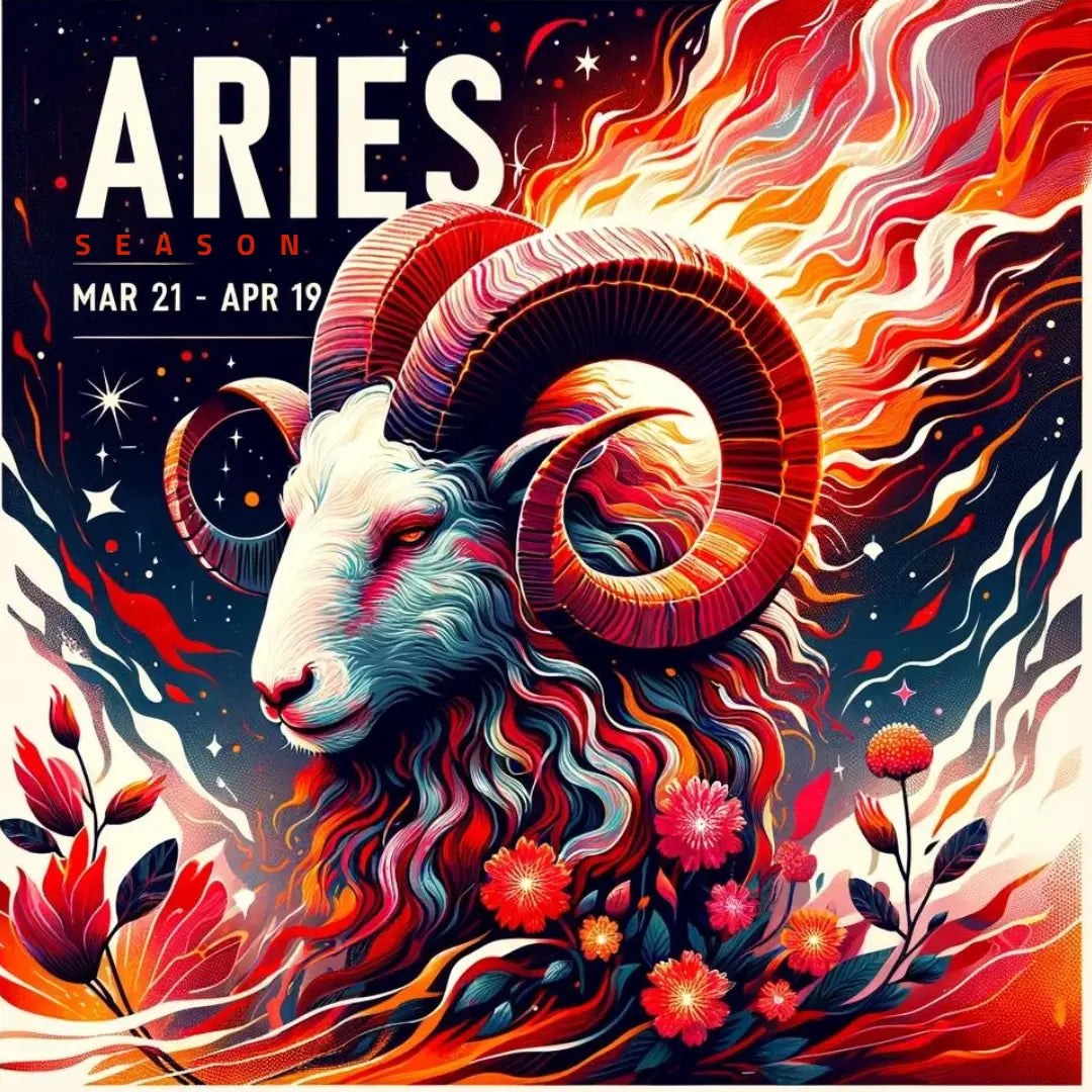 Aries zodiac sign, fire element, astrological symbol ram, spring equinox, vibrant energy, celestial illustration