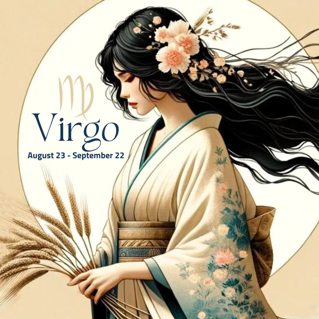 Virgo Season logo featuring the Virgo astrological symbol, representing the earth sign associated with service and caregiving.