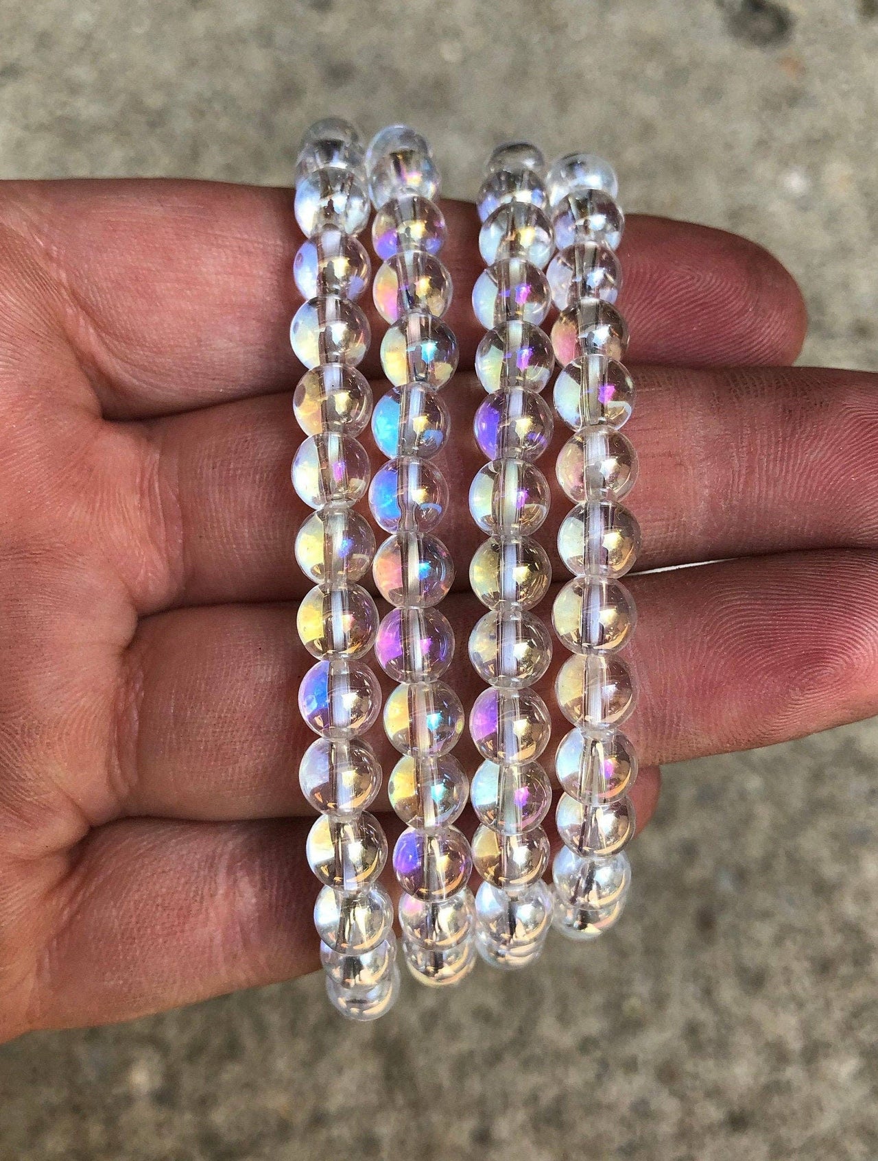 Angel Aura Quartz Elastic Bracelet - 6mm or 8mm Beads #LV5594