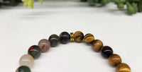 Thumbnail for Abundance Bracelet - Green Jade, Tiger's Eye, Bloodstone 8mm Gemstone Beads #LV3998