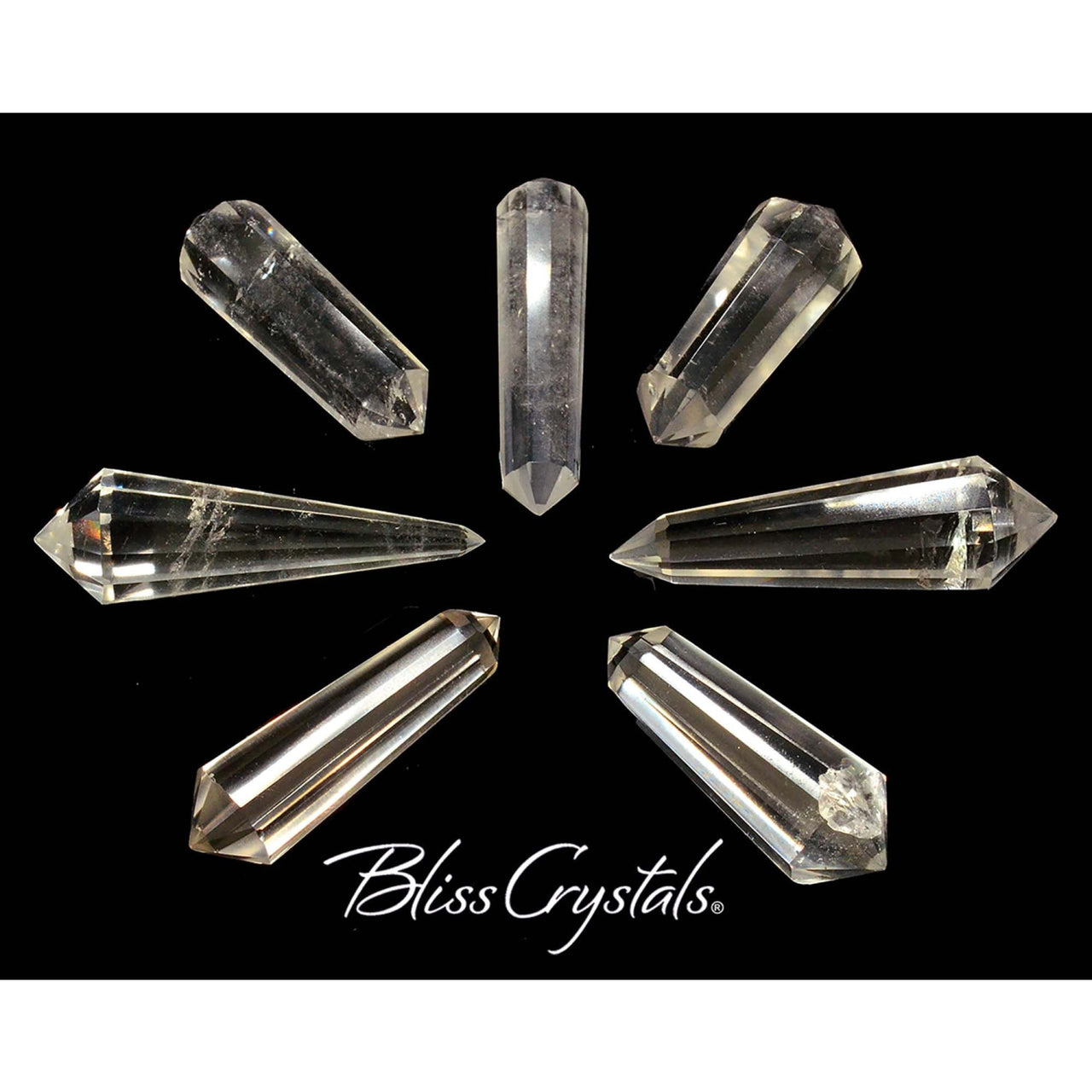 Clear quartz double terminated Vogel wand healing crystal, 12-sided faceted point