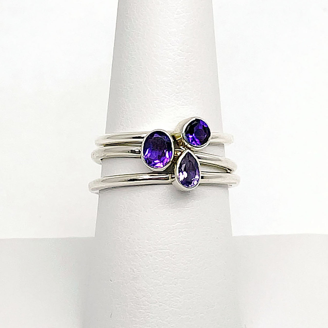Amethyst Faceted Stackable Dainty Ring, .925 Sterling Silver Sizes 4 - 10 #J523