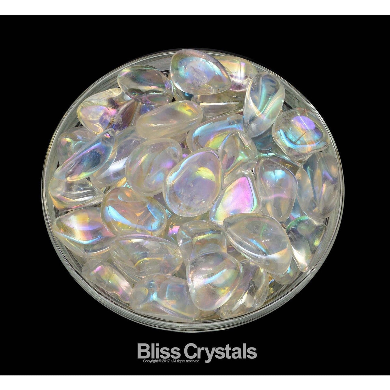 1 Large CLEAR QUARTZ Titanium Rainbow Aura Tumbled Stone aka