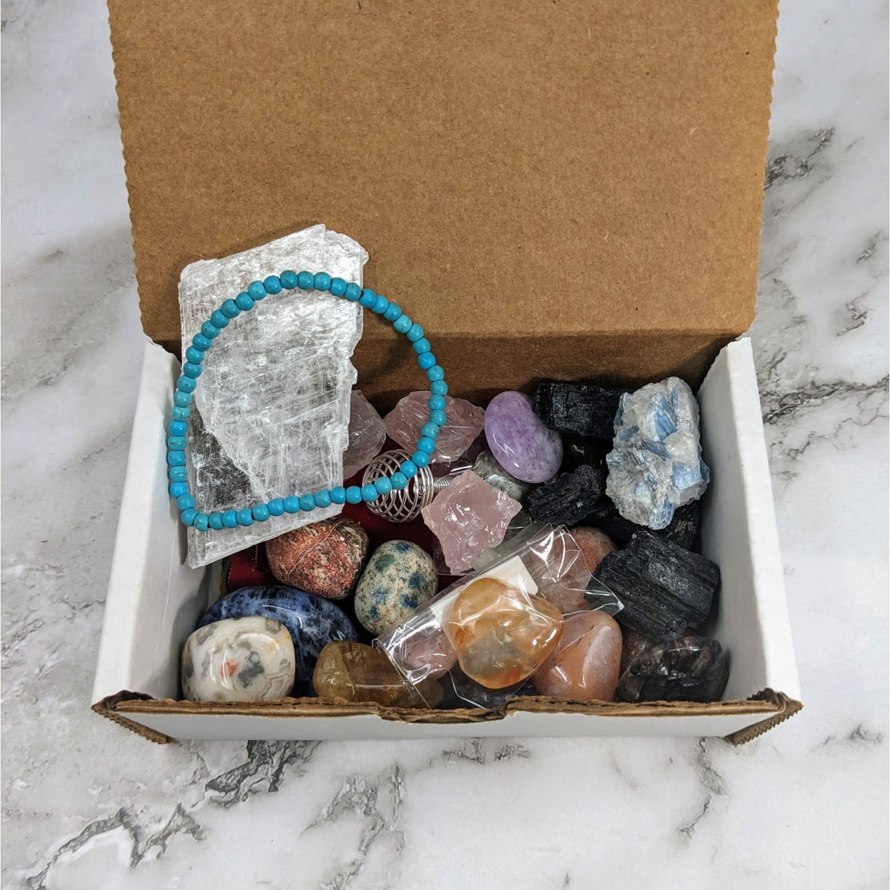 1 lb Treasure Box Mixed Stones and Necklace - Rough Stones, Treasure Chest #SK8100