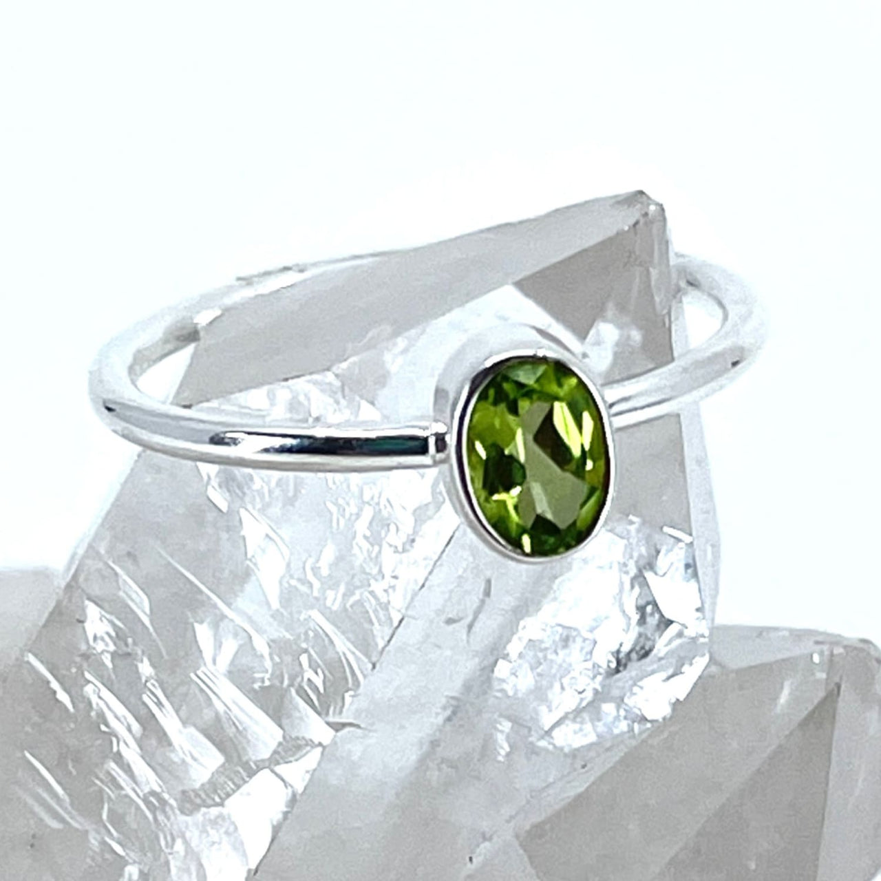 Peridot Dainty Sterling Silver Stackable Ring #J518
