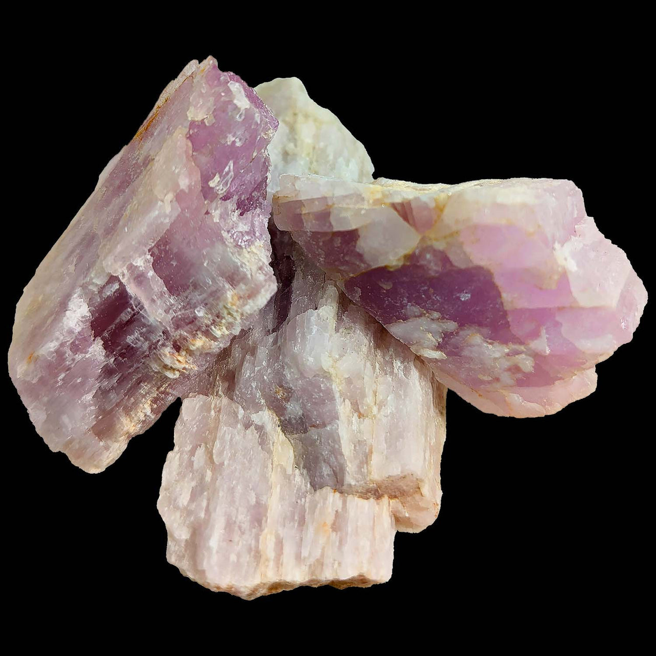 Raw Pink Kunzite rough natural crystal clusters with translucent angular formations