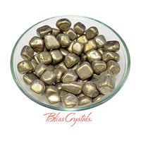 Thumbnail for Bowl of rocks featuring ’Bliss Crystals’ text and a pyrite tumbled stone from Spain