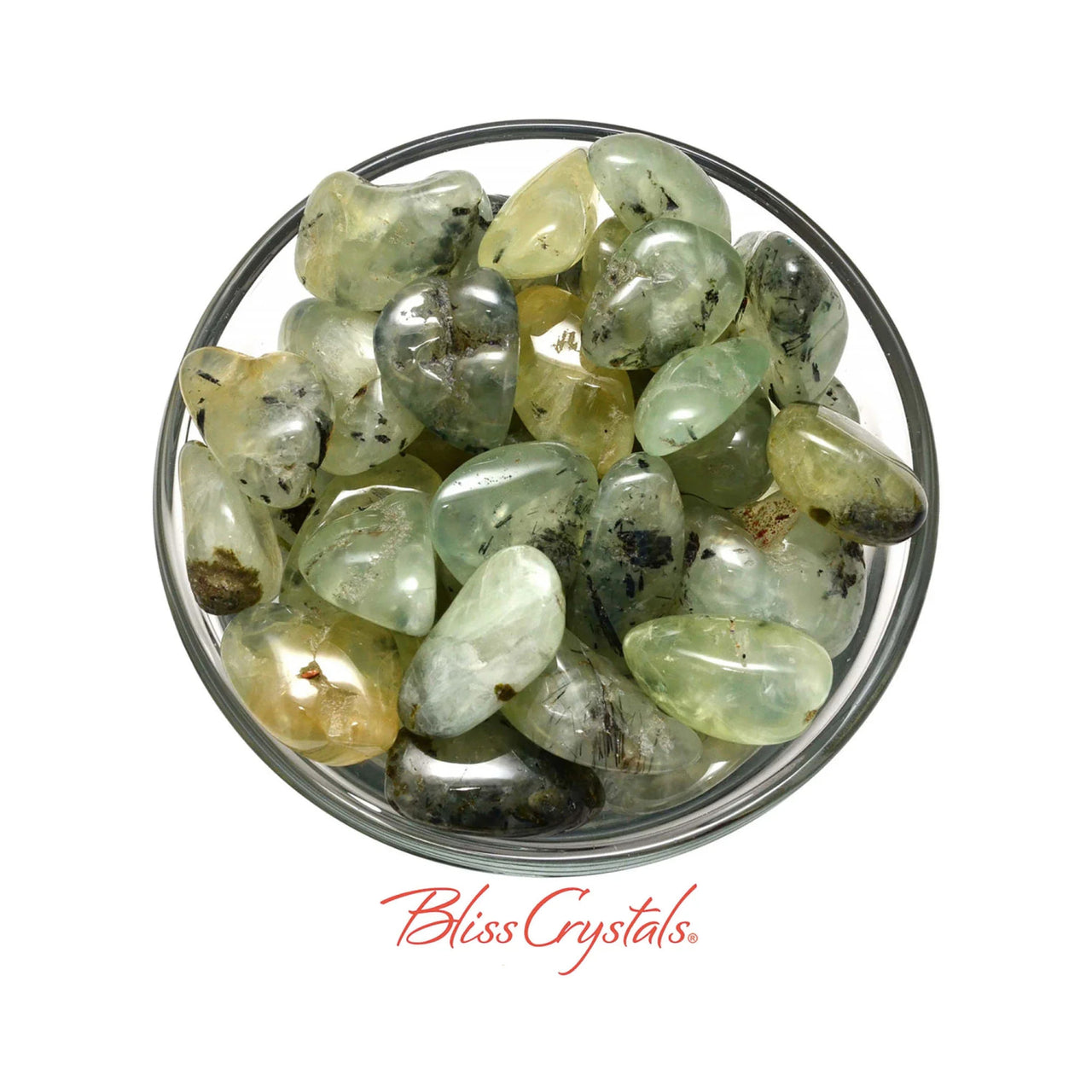 1 Rutilated PREHNITE Tumbled Stone Black Tourmaline &