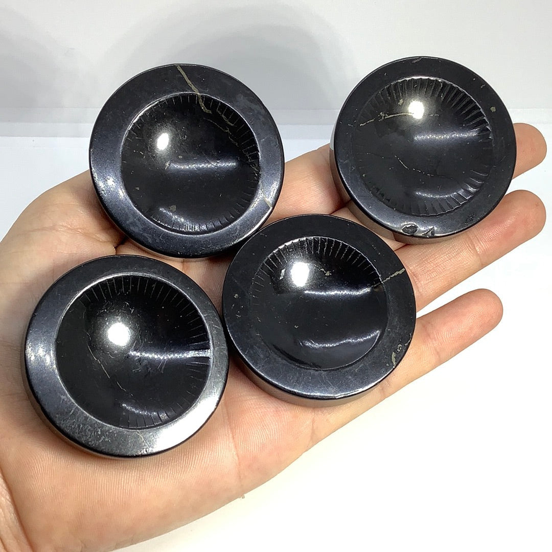 Four black metal knobs with holes for 1 Shungite Sphere Stand, perfect for heat treated amethyst