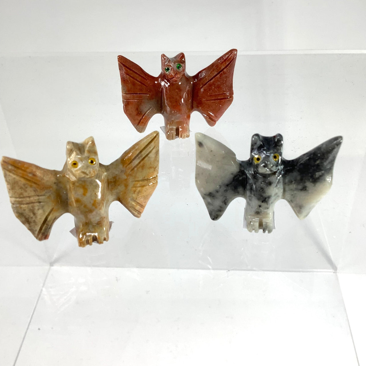Soapstone Baby Animal Carving from Peru: Three Small Birds in Glass Cases