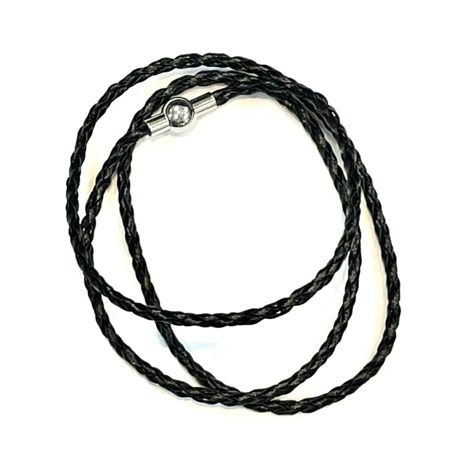 Black braided leather cord necklace with silver clasp for cord braided magnetic style